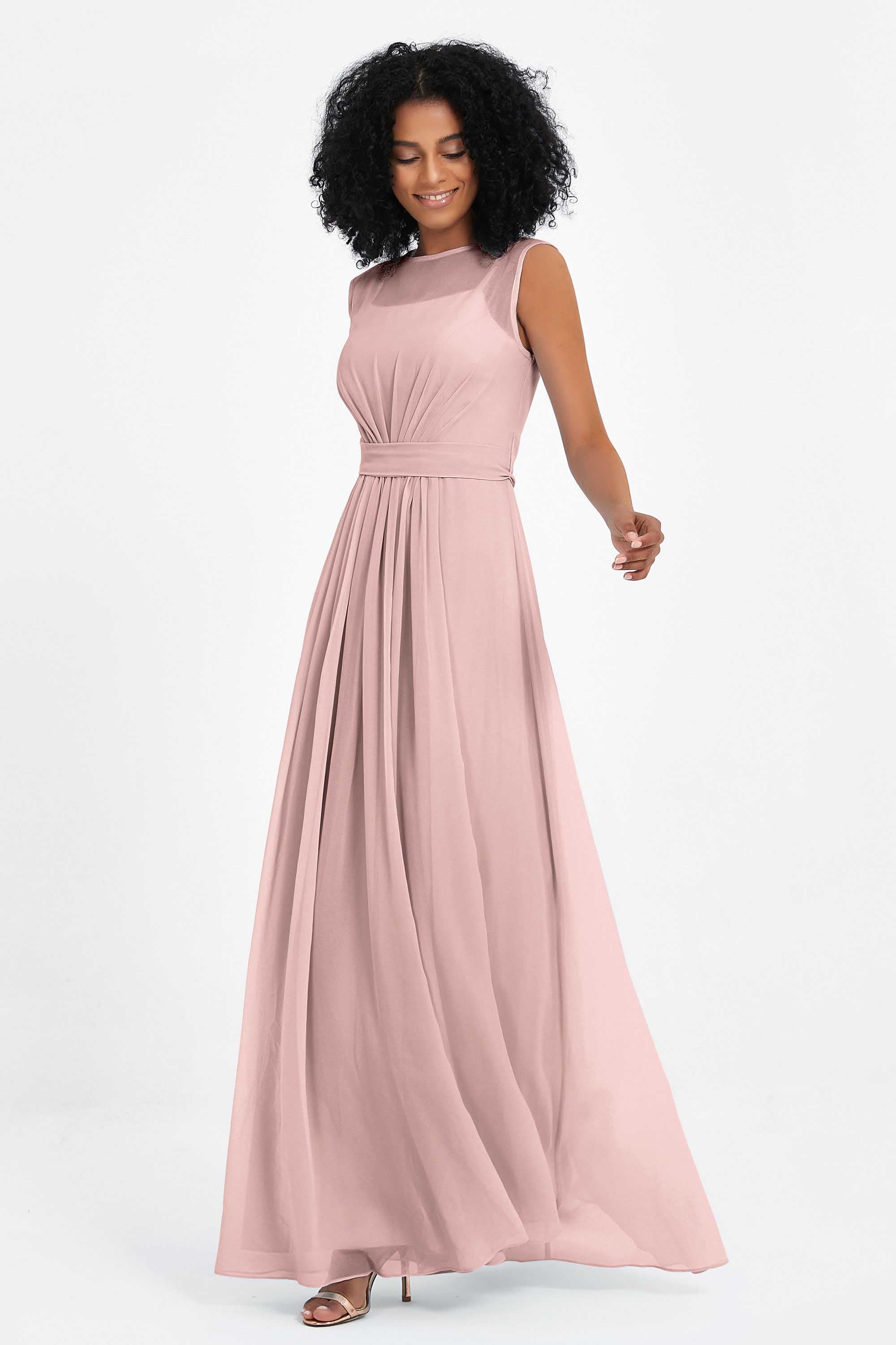 Illusion scoop neckline Chiffon bridesmaid dresses women's formal evening dress gowns