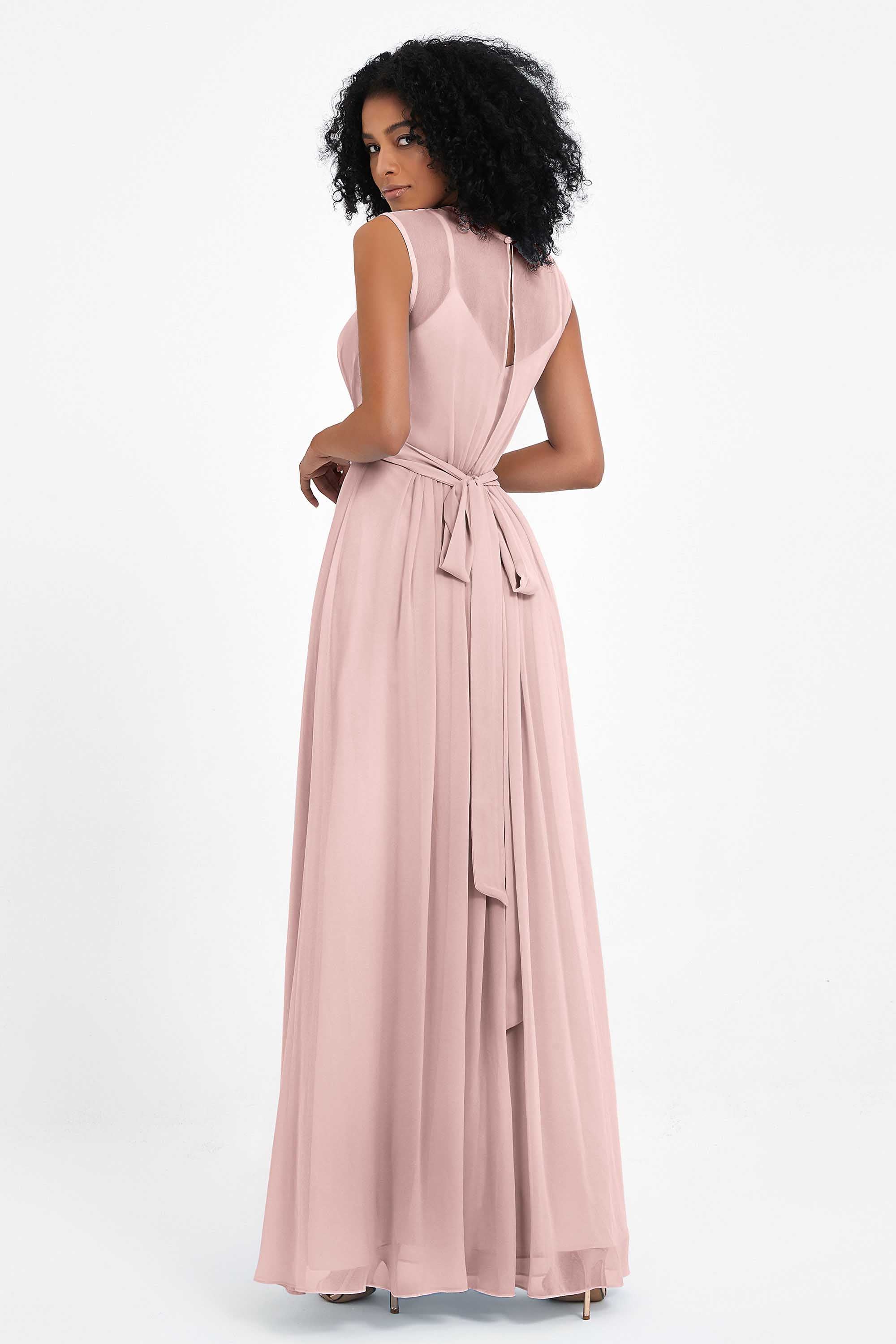 Illusion scoop neckline Chiffon bridesmaid dresses women's formal evening dress gowns