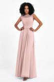 Illusion scoop neckline Chiffon bridesmaid dresses women's formal evening dress gowns