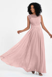 Illusion scoop neckline Chiffon bridesmaid dresses women's formal evening dress gowns