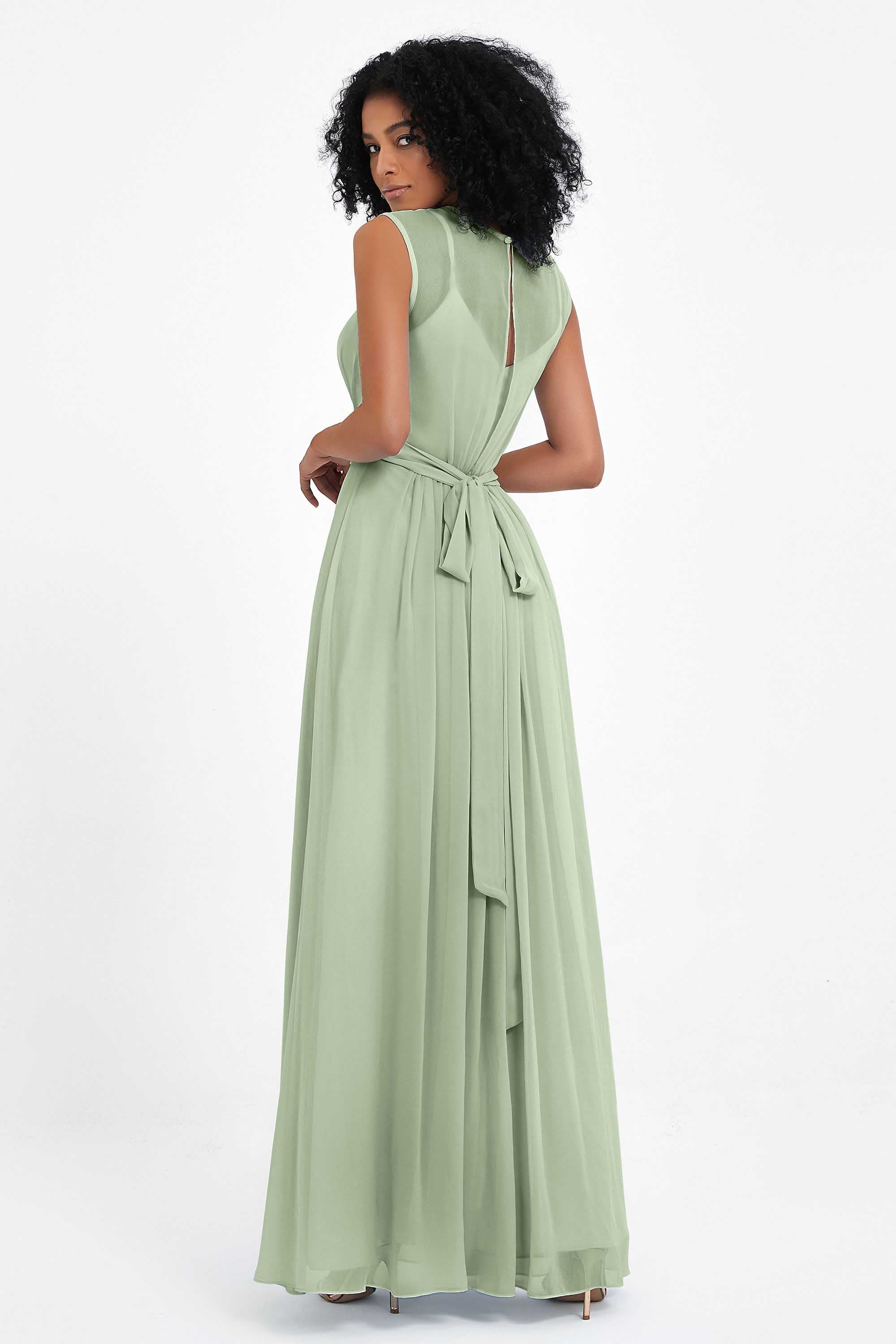 Illusion scoop neckline Chiffon bridesmaid dresses women's formal evening dress gowns