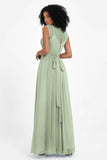 Illusion scoop neckline Chiffon bridesmaid dresses women's formal evening dress gowns