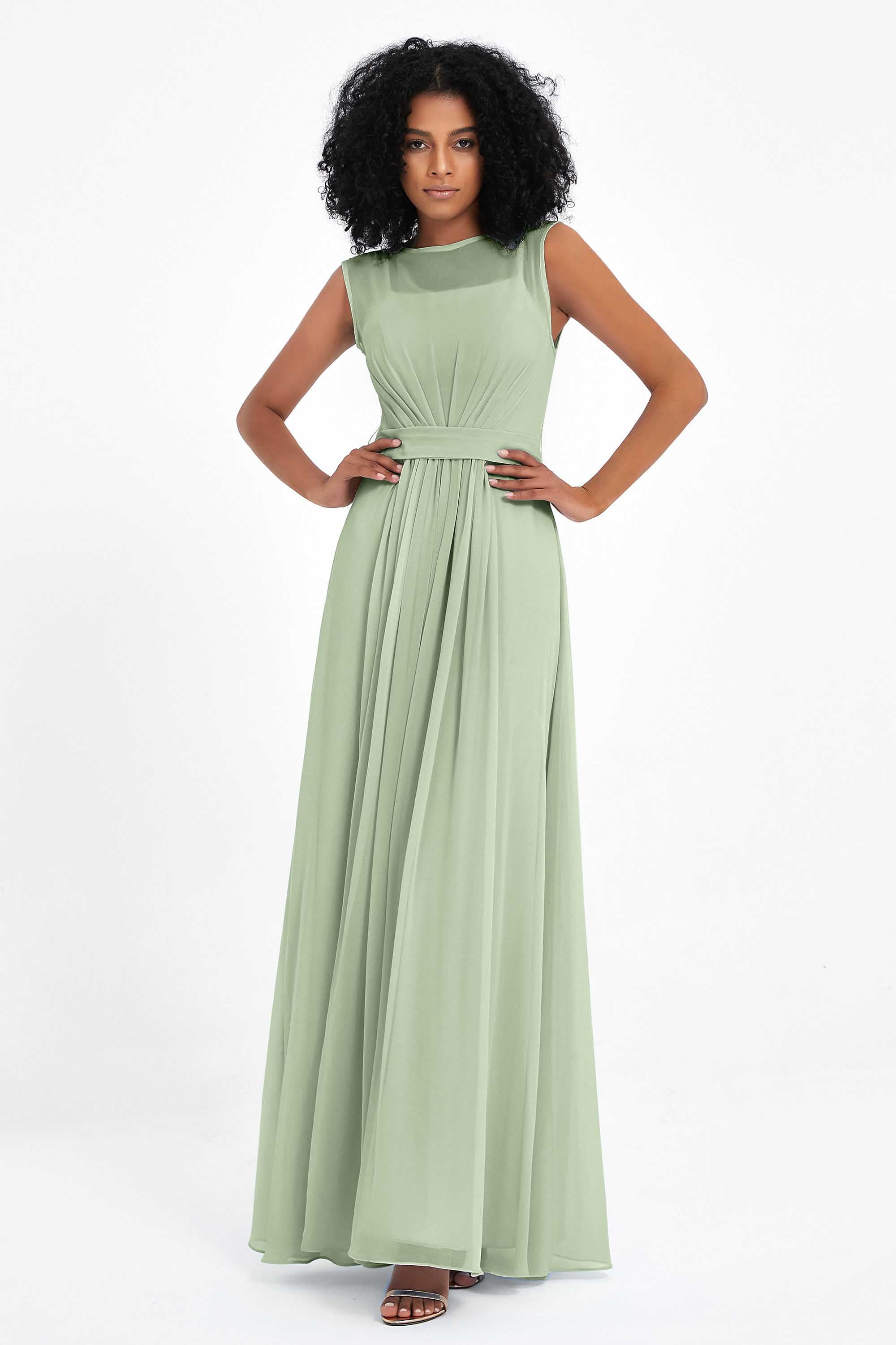 Illusion scoop neckline Chiffon bridesmaid dresses women's formal evening dress gowns