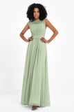 Illusion scoop neckline Chiffon bridesmaid dresses women's formal evening dress gowns
