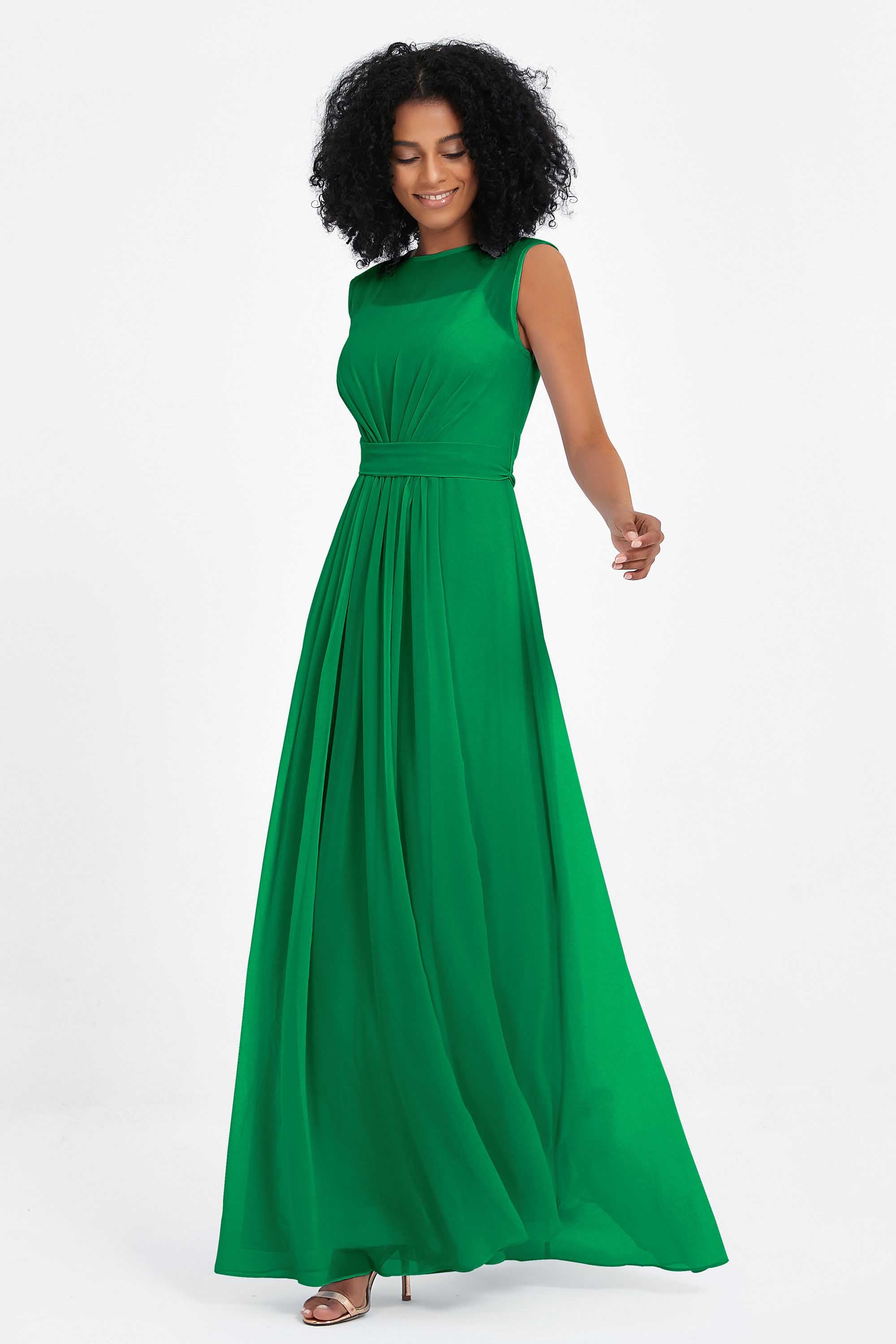 Illusion scoop neckline Chiffon bridesmaid dresses women's formal evening dress gowns