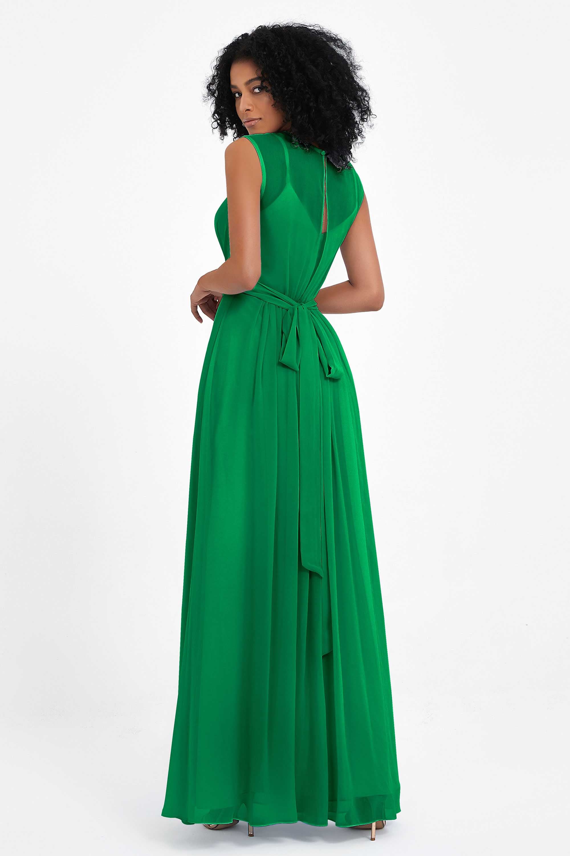 Illusion scoop neckline Chiffon bridesmaid dresses women's formal evening dress gowns