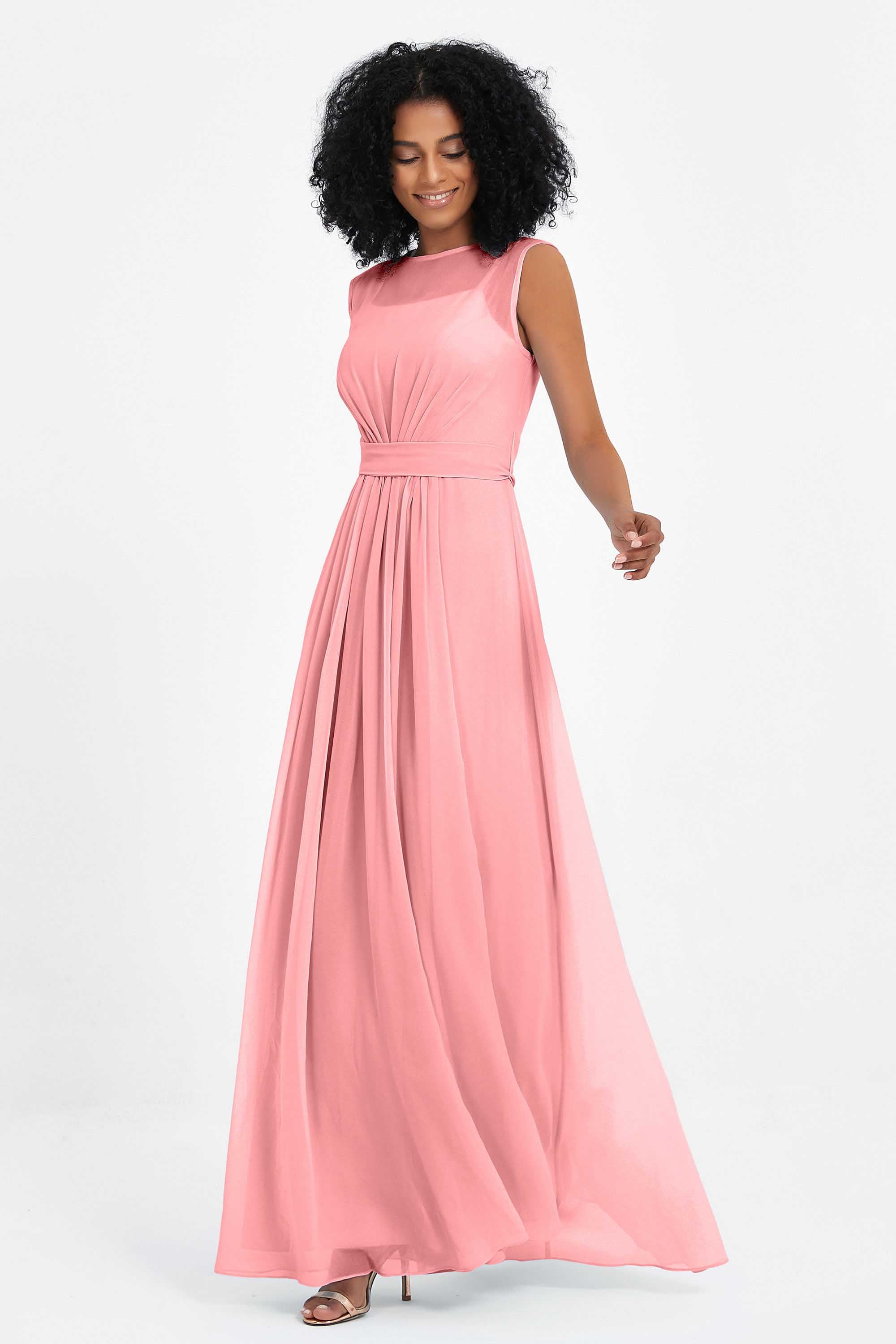Illusion scoop neckline Chiffon bridesmaid dresses women's formal evening dress gowns
