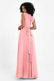 Illusion scoop neckline Chiffon bridesmaid dresses women's formal evening dress gowns