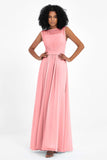 Illusion scoop neckline Chiffon bridesmaid dresses women's formal evening dress gowns
