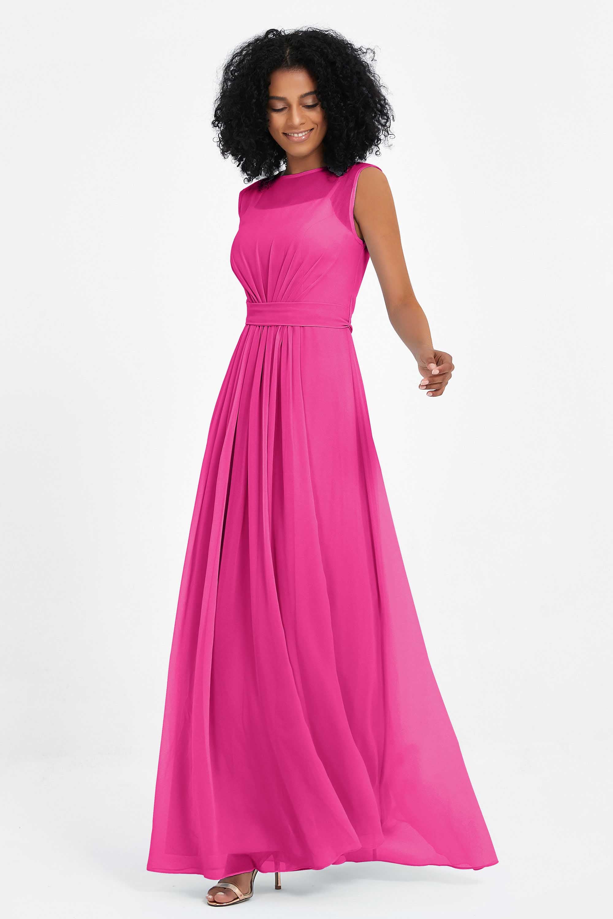 Illusion scoop neckline Chiffon bridesmaid dresses women's formal evening dress gowns