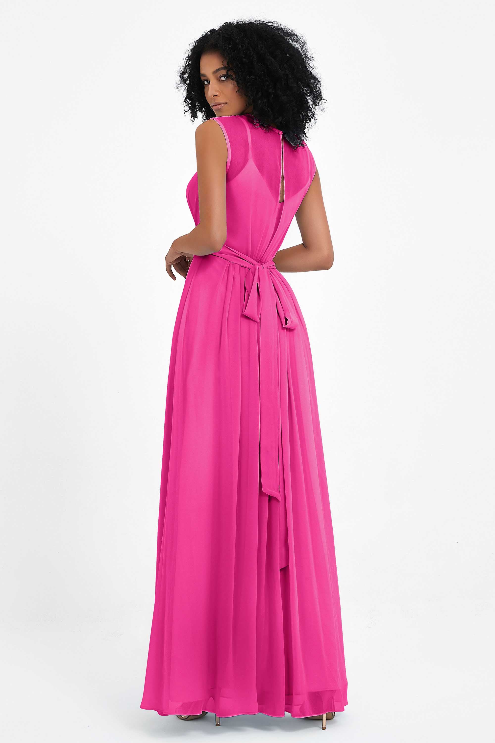 Illusion scoop neckline Chiffon bridesmaid dresses women's formal evening dress gowns