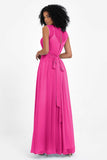 Illusion scoop neckline Chiffon bridesmaid dresses women's formal evening dress gowns