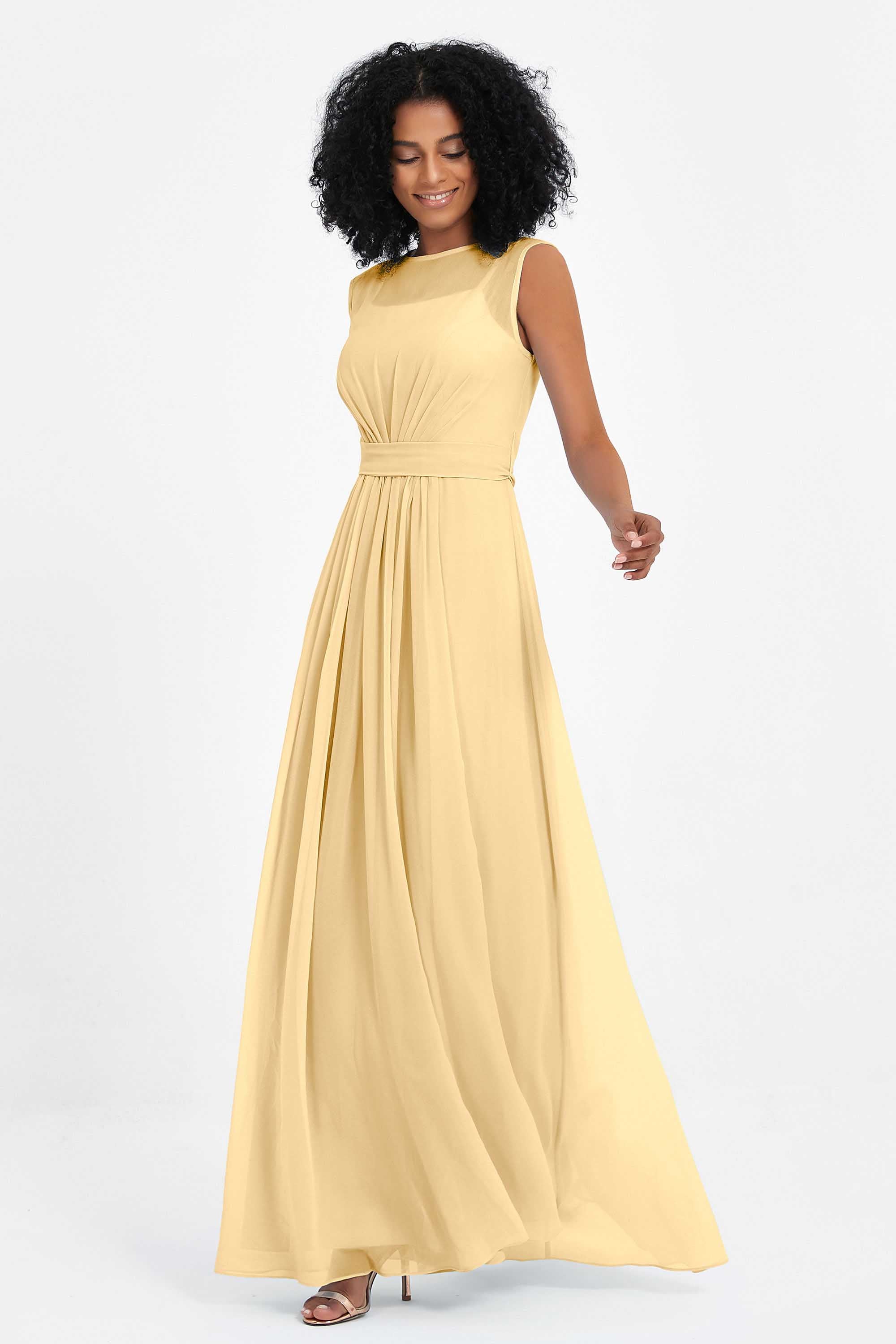 Illusion scoop neckline Chiffon bridesmaid dresses women's formal evening dress gowns