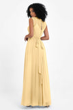 Illusion scoop neckline Chiffon bridesmaid dresses women's formal evening dress gowns