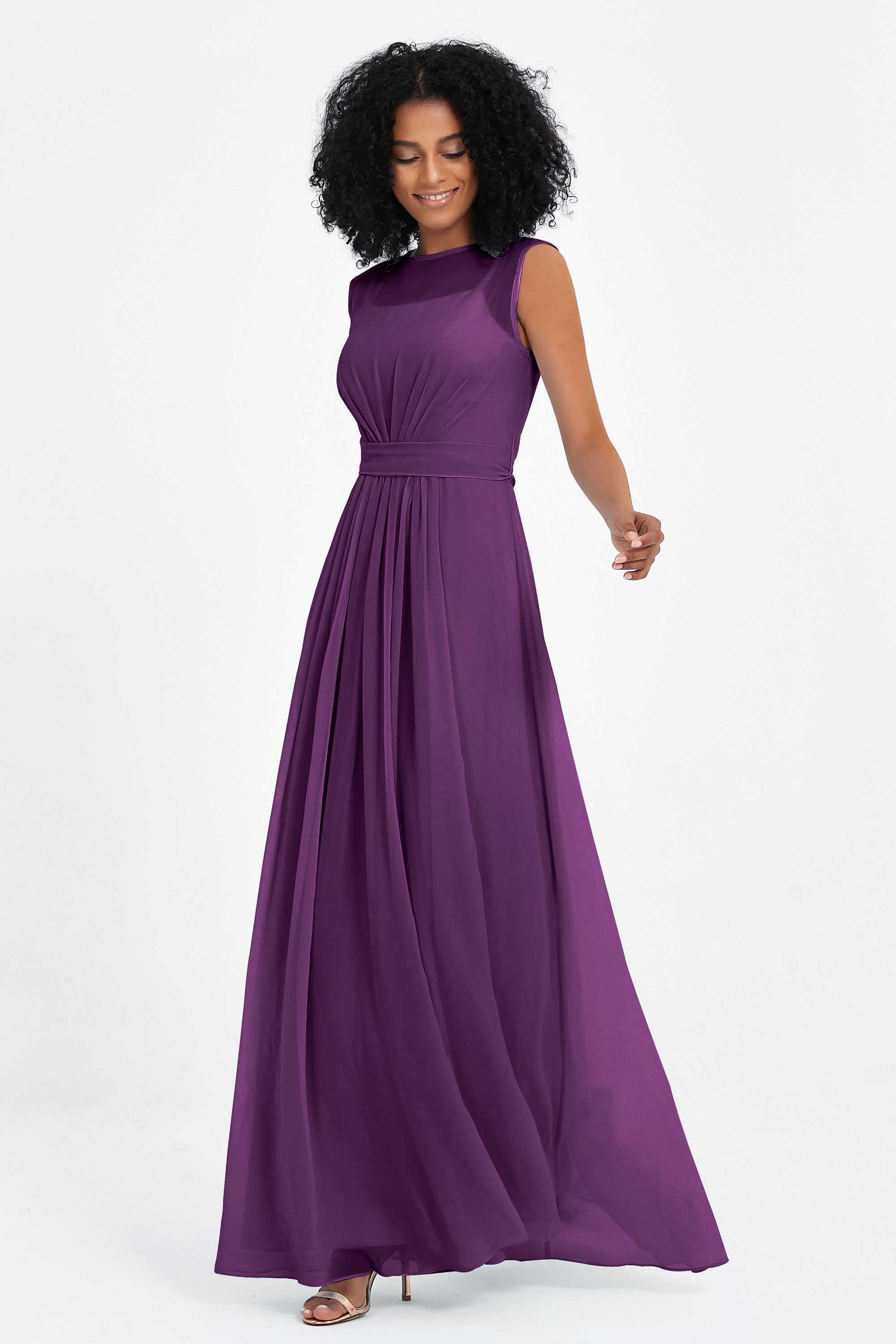 Illusion scoop neckline Chiffon bridesmaid dresses women's formal evening dress gowns