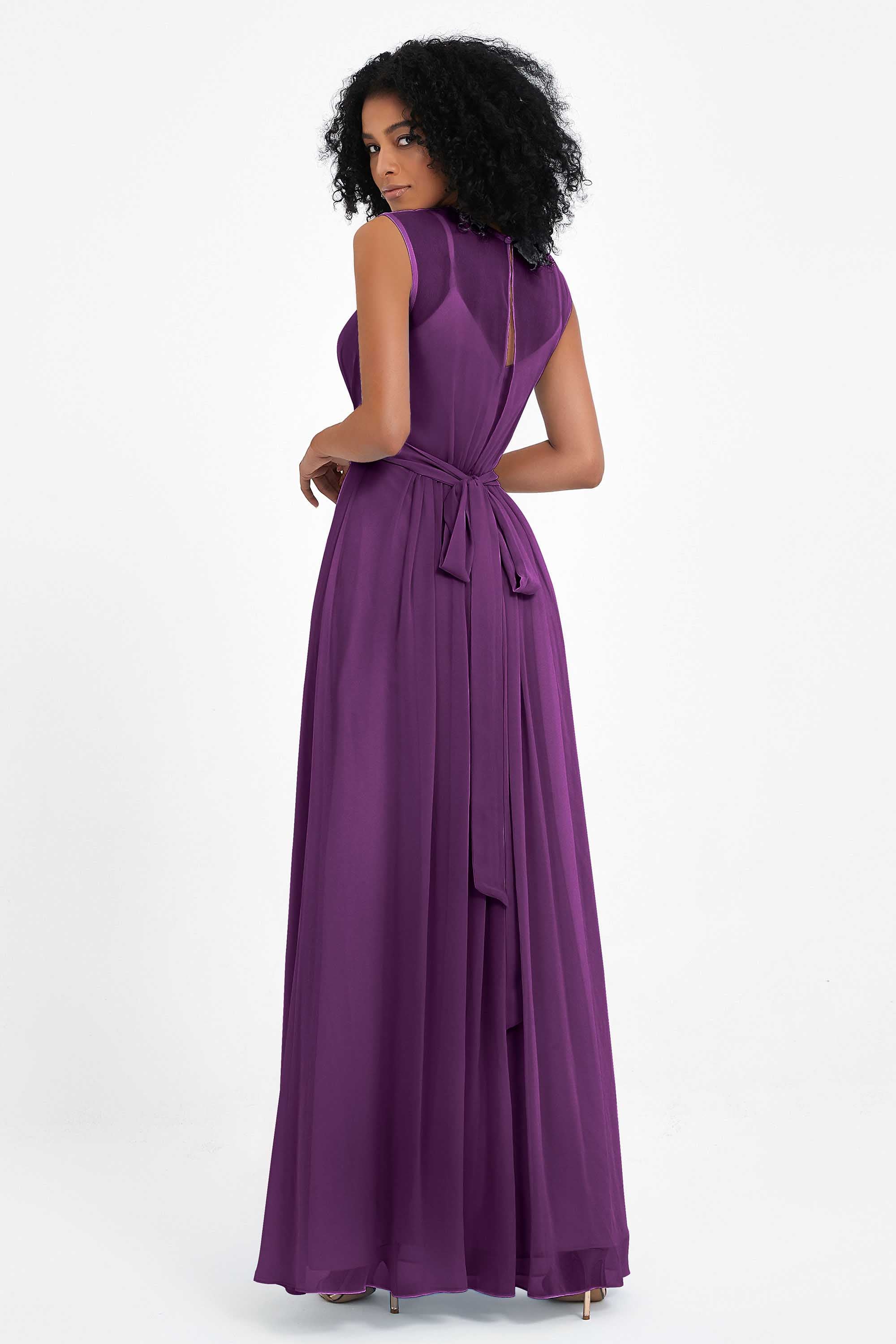 Illusion scoop neckline Chiffon bridesmaid dresses women's formal evening dress gowns