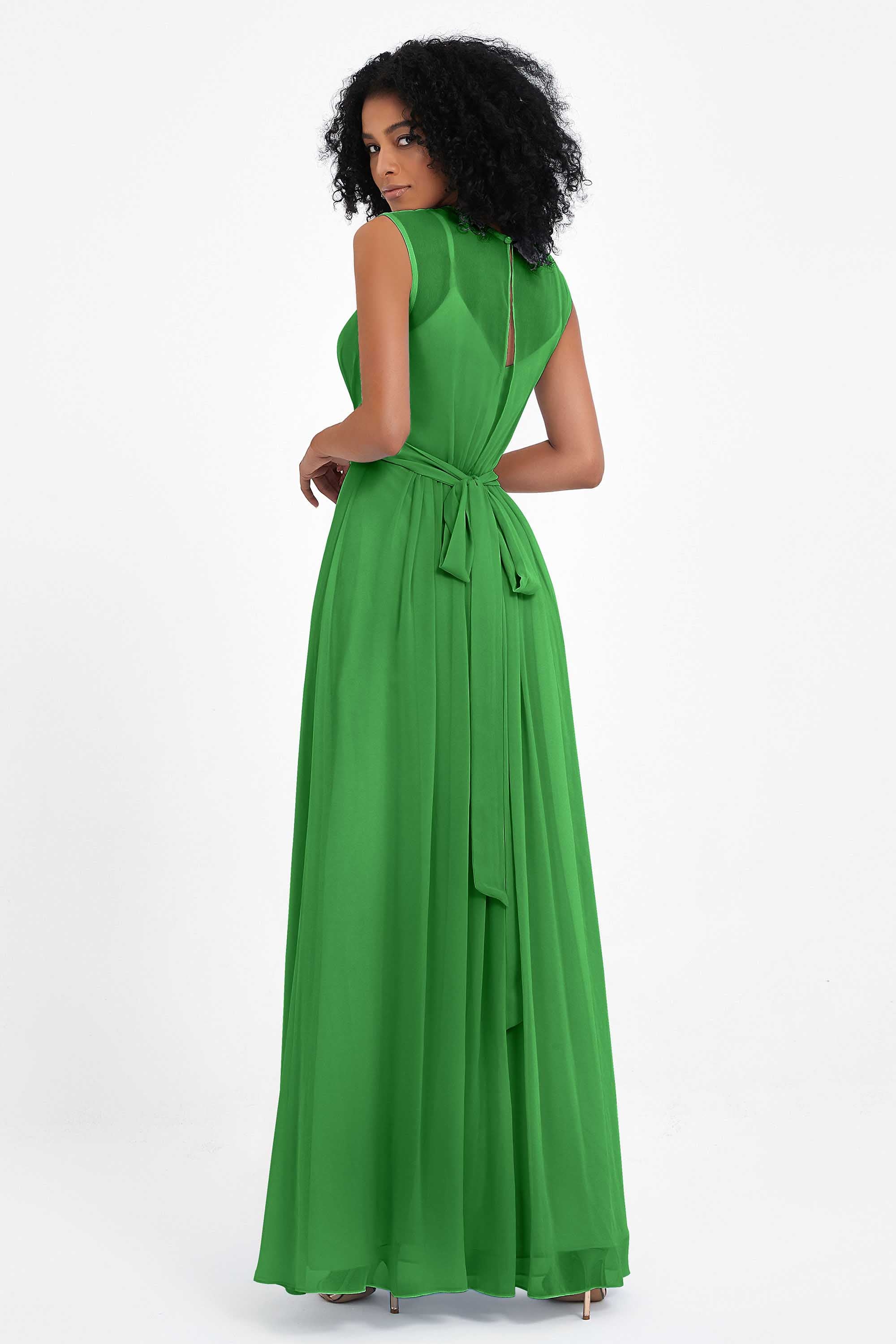 Illusion scoop neckline Chiffon bridesmaid dresses women's formal evening dress gowns