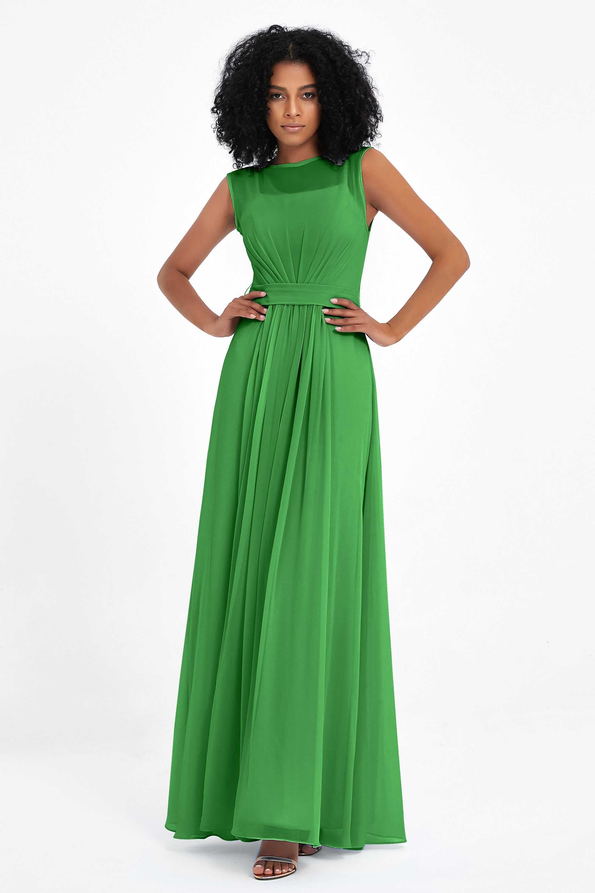 Illusion scoop neckline Chiffon bridesmaid dresses women's formal evening dress gowns