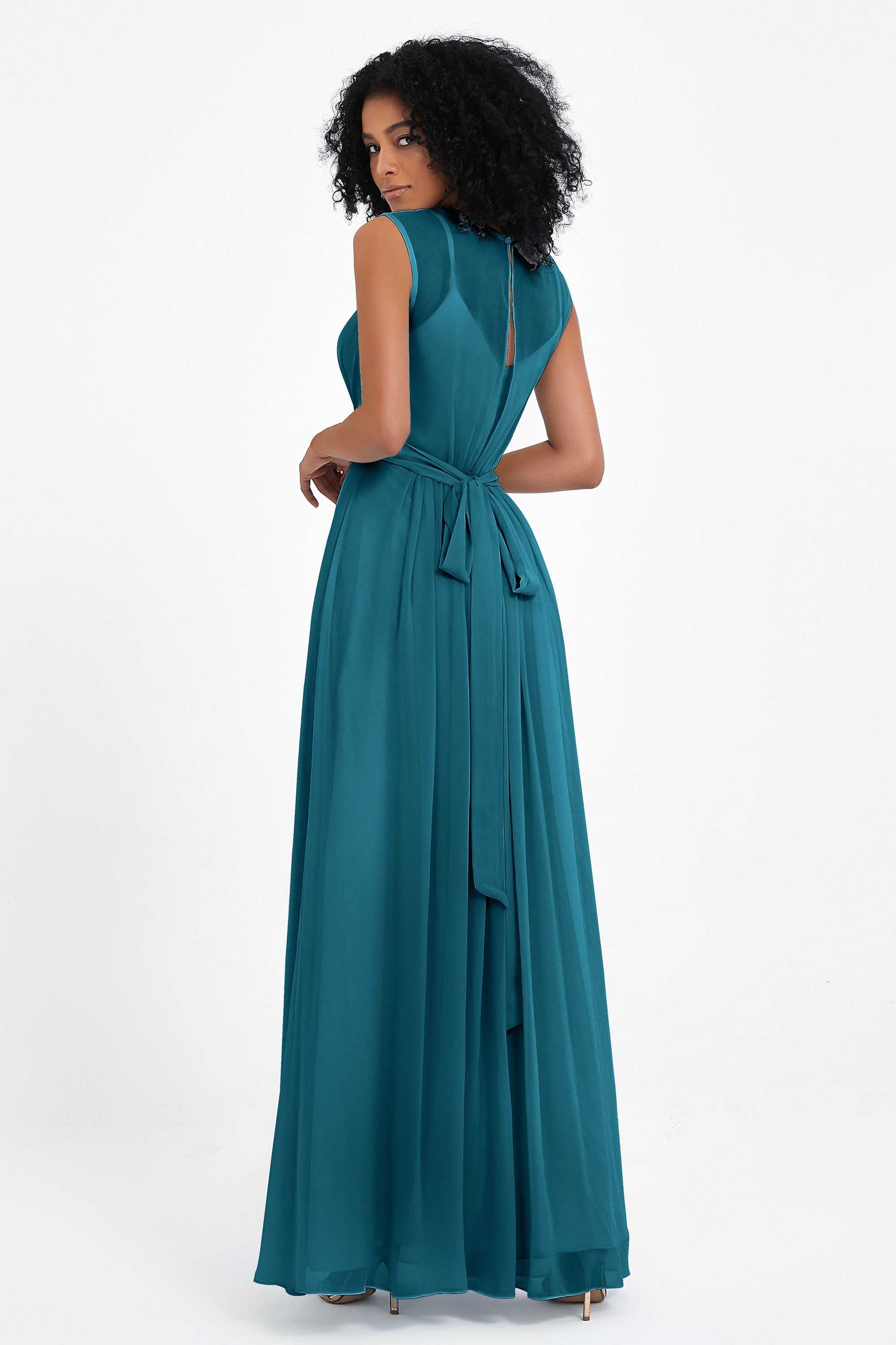 Illusion scoop neckline Chiffon bridesmaid dresses women's formal evening dress gowns