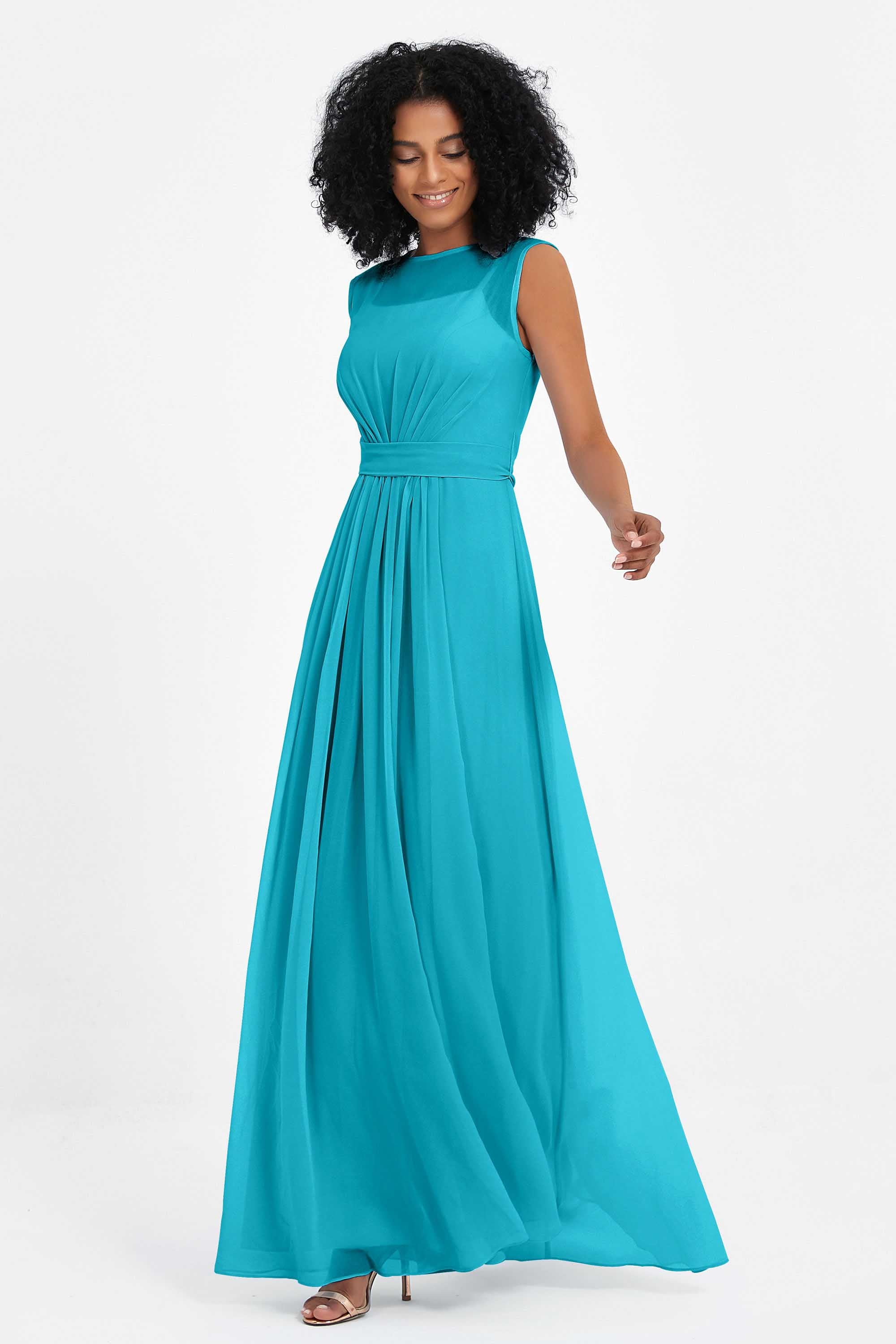 Illusion scoop neckline Chiffon bridesmaid dresses women's formal evening dress gowns