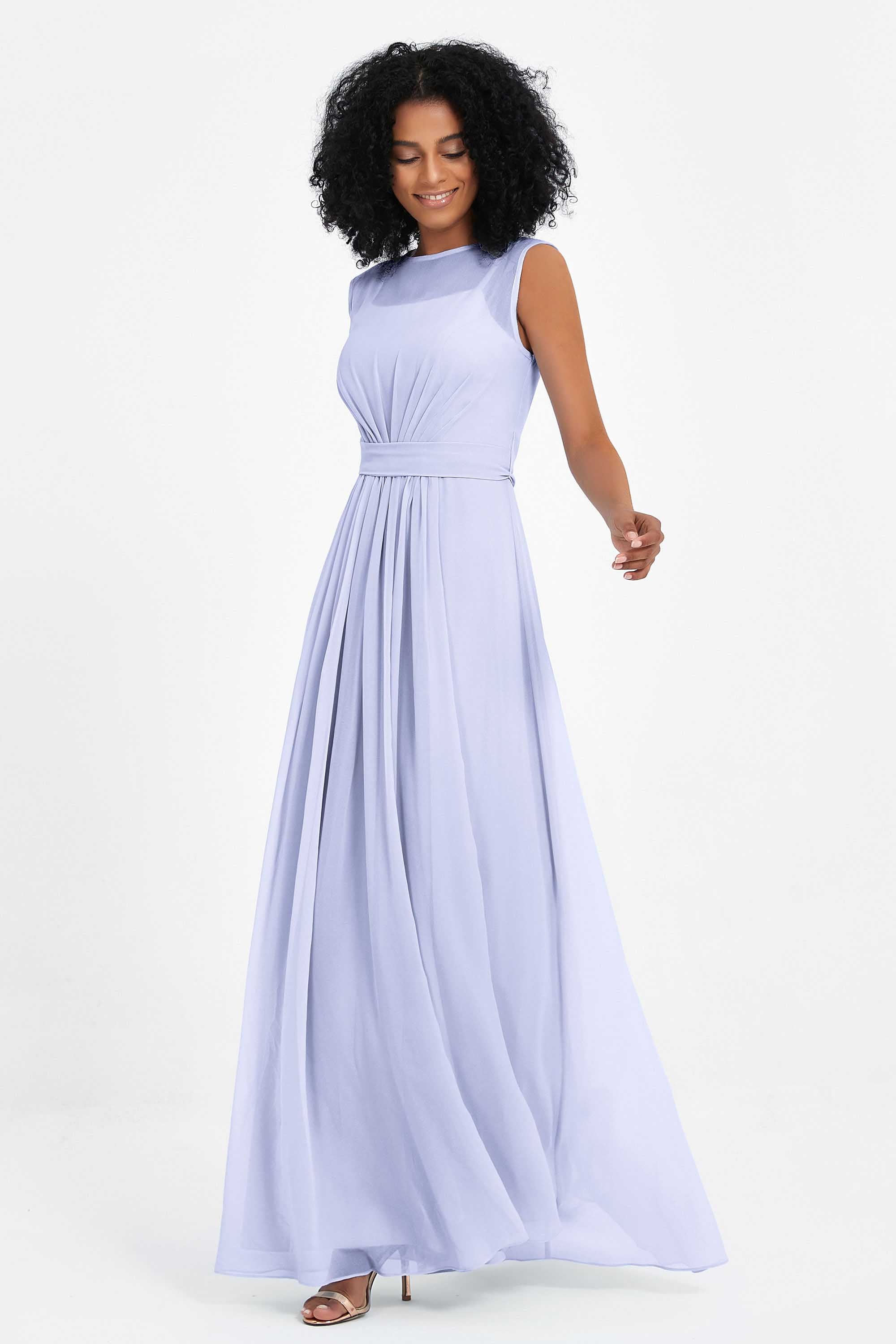 Illusion scoop neckline Chiffon bridesmaid dresses women's formal evening dress gowns