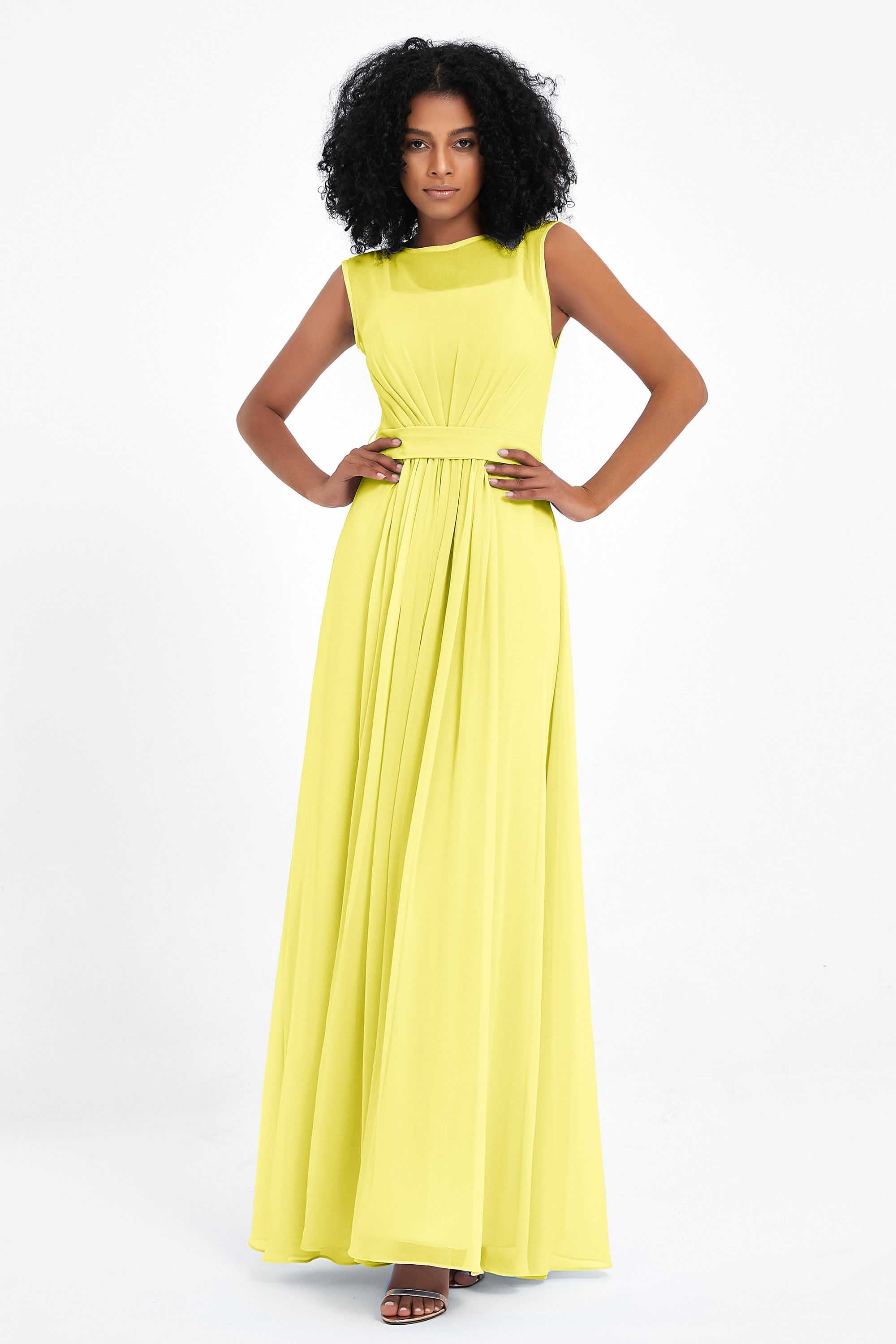 Illusion scoop neckline Chiffon bridesmaid dresses women's formal evening dress gowns
