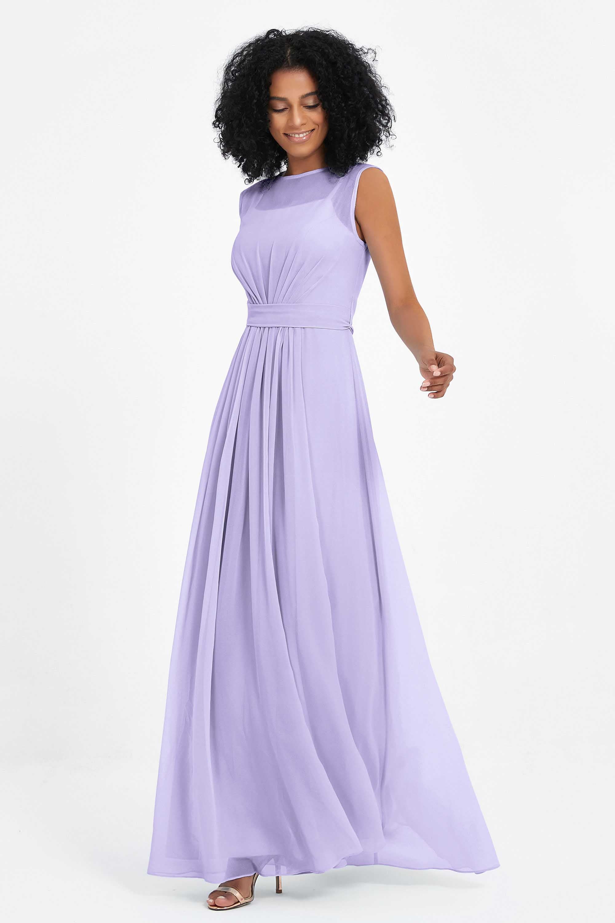 Illusion scoop neckline Chiffon bridesmaid dresses women's formal evening dress gowns
