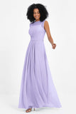 Illusion scoop neckline Chiffon bridesmaid dresses women's formal evening dress gowns