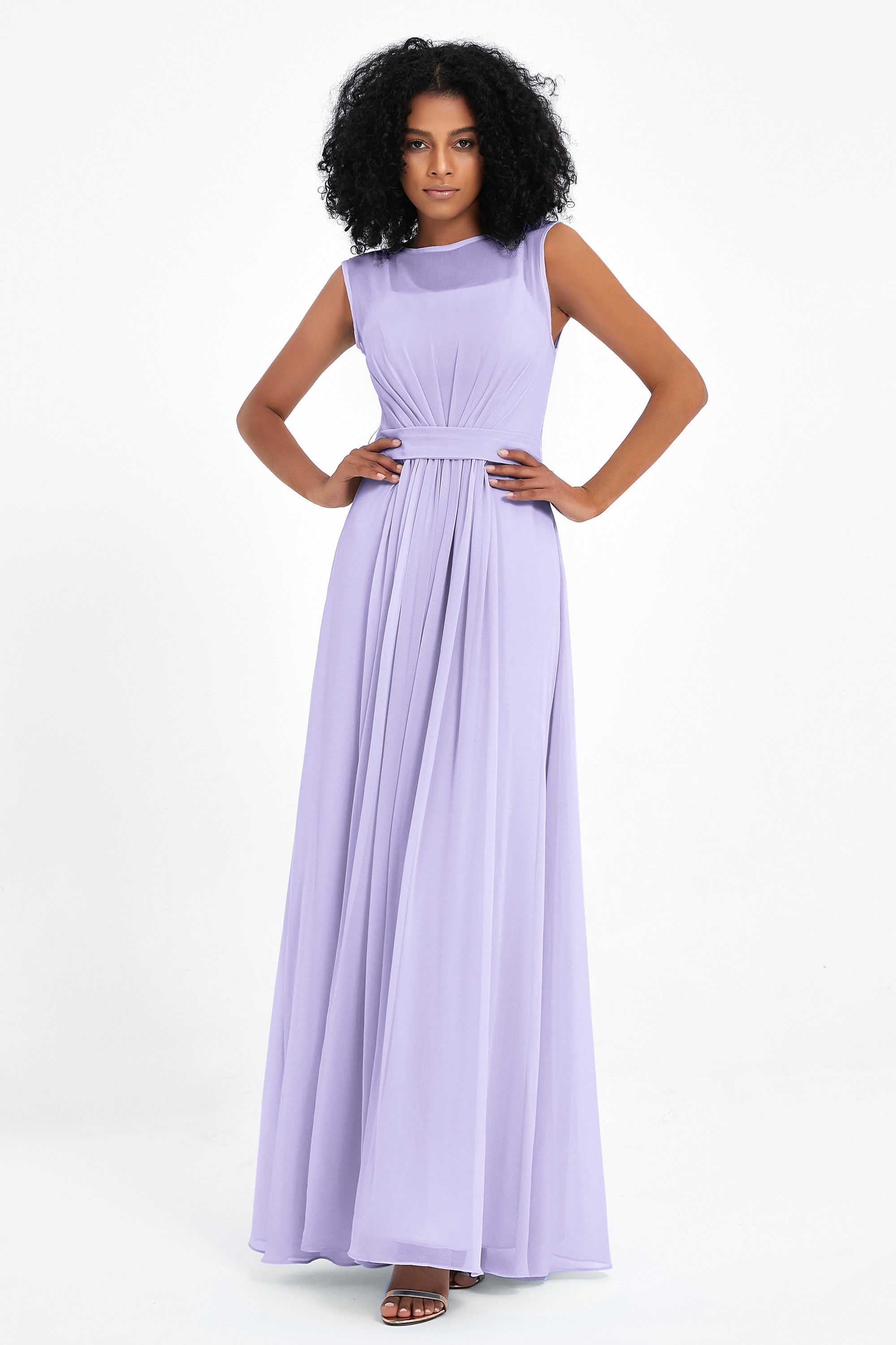 Illusion scoop neckline Chiffon bridesmaid dresses women's formal evening dress gowns