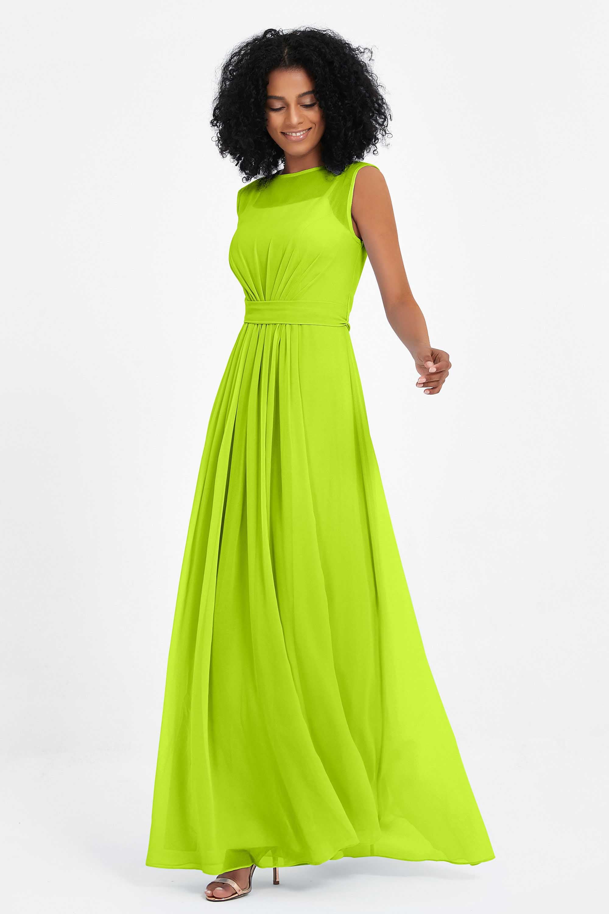 Illusion scoop neckline Chiffon bridesmaid dresses women's formal evening dress gowns