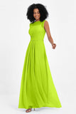 Illusion scoop neckline Chiffon bridesmaid dresses women's formal evening dress gowns