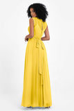 Illusion scoop neckline Chiffon bridesmaid dresses women's formal evening dress gowns
