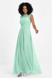 Illusion scoop neckline Chiffon bridesmaid dresses women's formal evening dress gowns