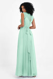 Illusion scoop neckline Chiffon bridesmaid dresses women's formal evening dress gowns