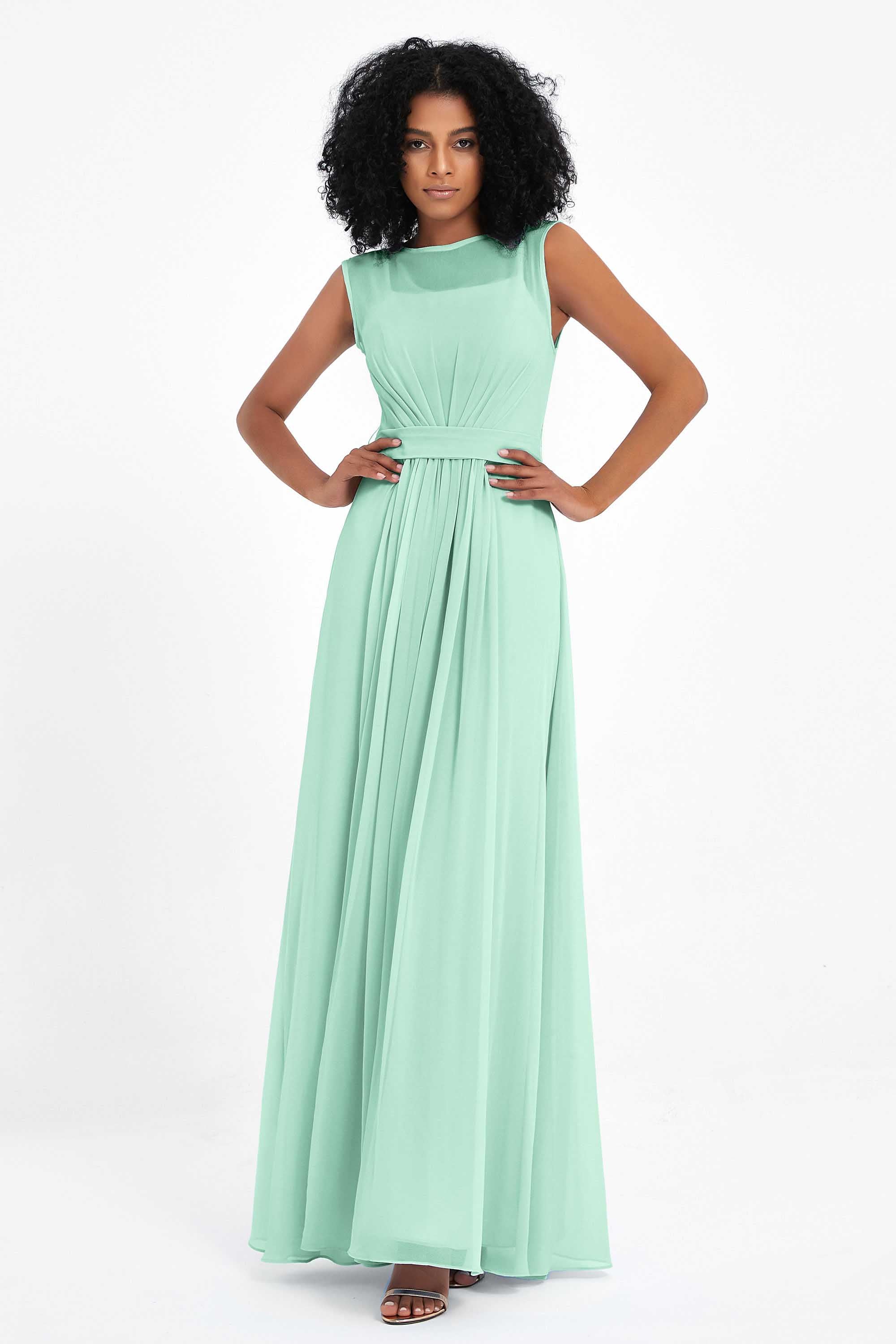 Illusion scoop neckline Chiffon bridesmaid dresses women's formal evening dress gowns
