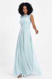 Illusion scoop neckline Chiffon bridesmaid dresses women's formal evening dress gowns