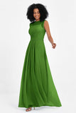 Illusion scoop neckline Chiffon bridesmaid dresses women's formal evening dress gowns