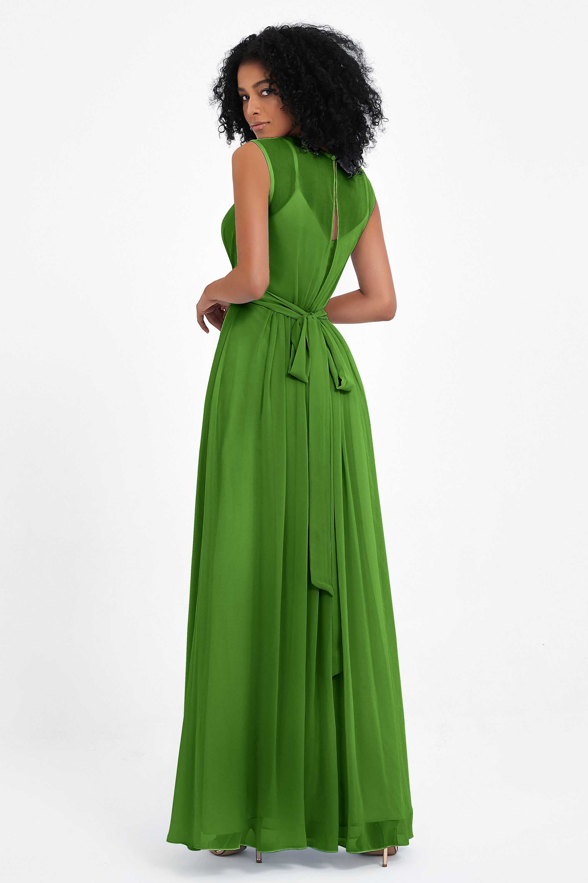 Illusion scoop neckline Chiffon bridesmaid dresses women's formal evening dress gowns
