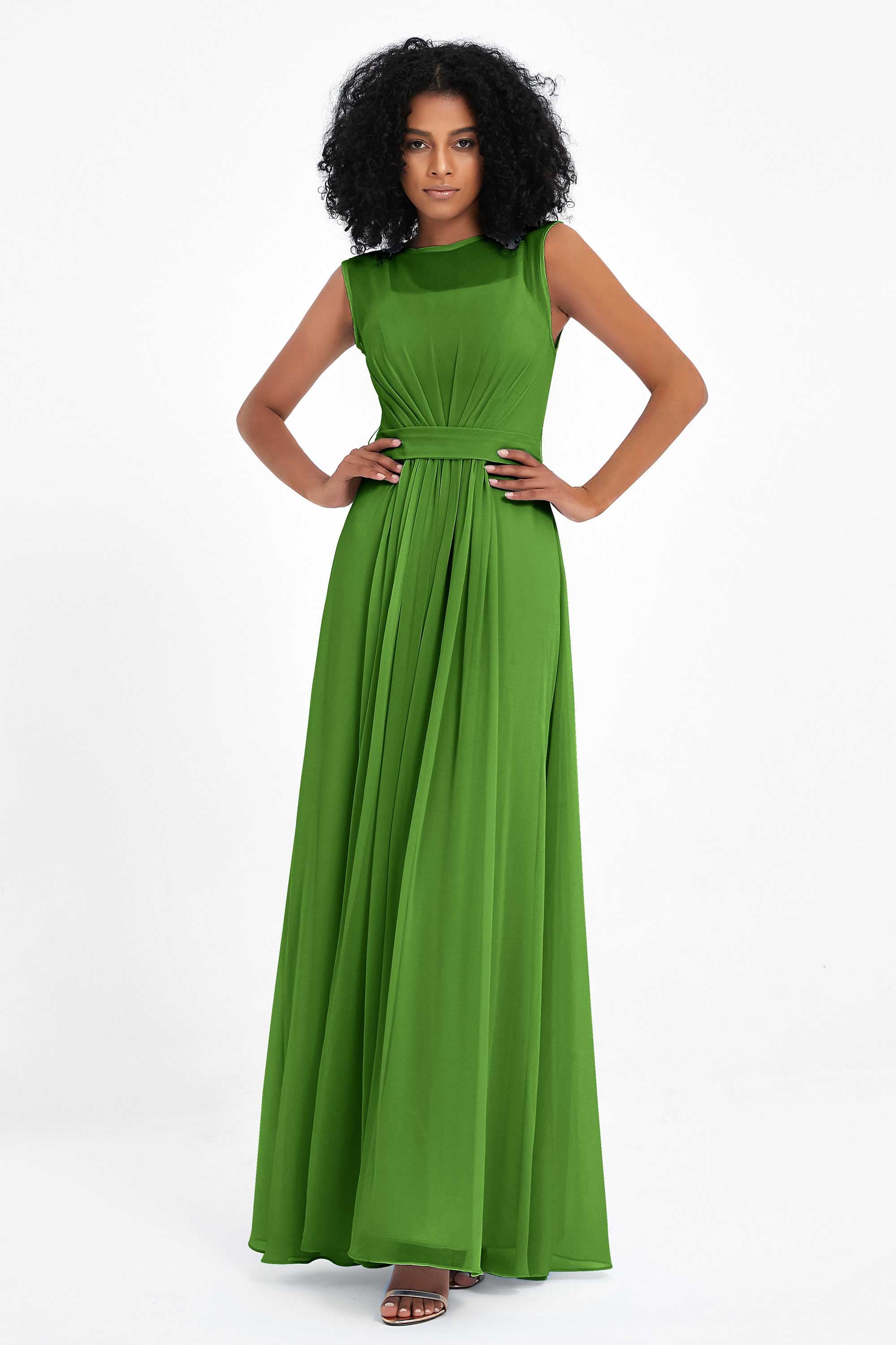 Illusion scoop neckline Chiffon bridesmaid dresses women's formal evening dress gowns