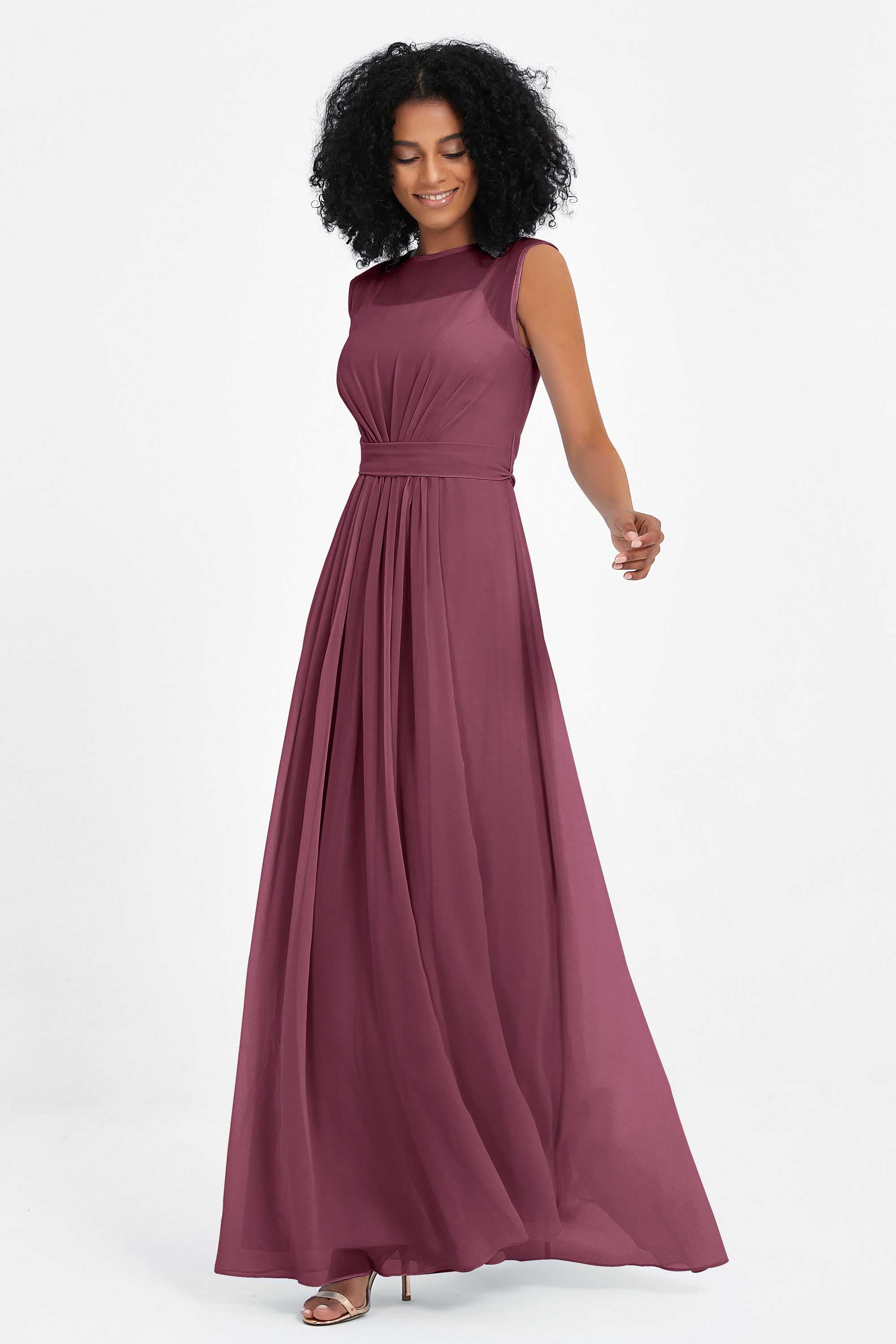 Illusion scoop neckline Chiffon bridesmaid dresses women's formal evening dress gowns
