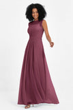 Illusion scoop neckline Chiffon bridesmaid dresses women's formal evening dress gowns