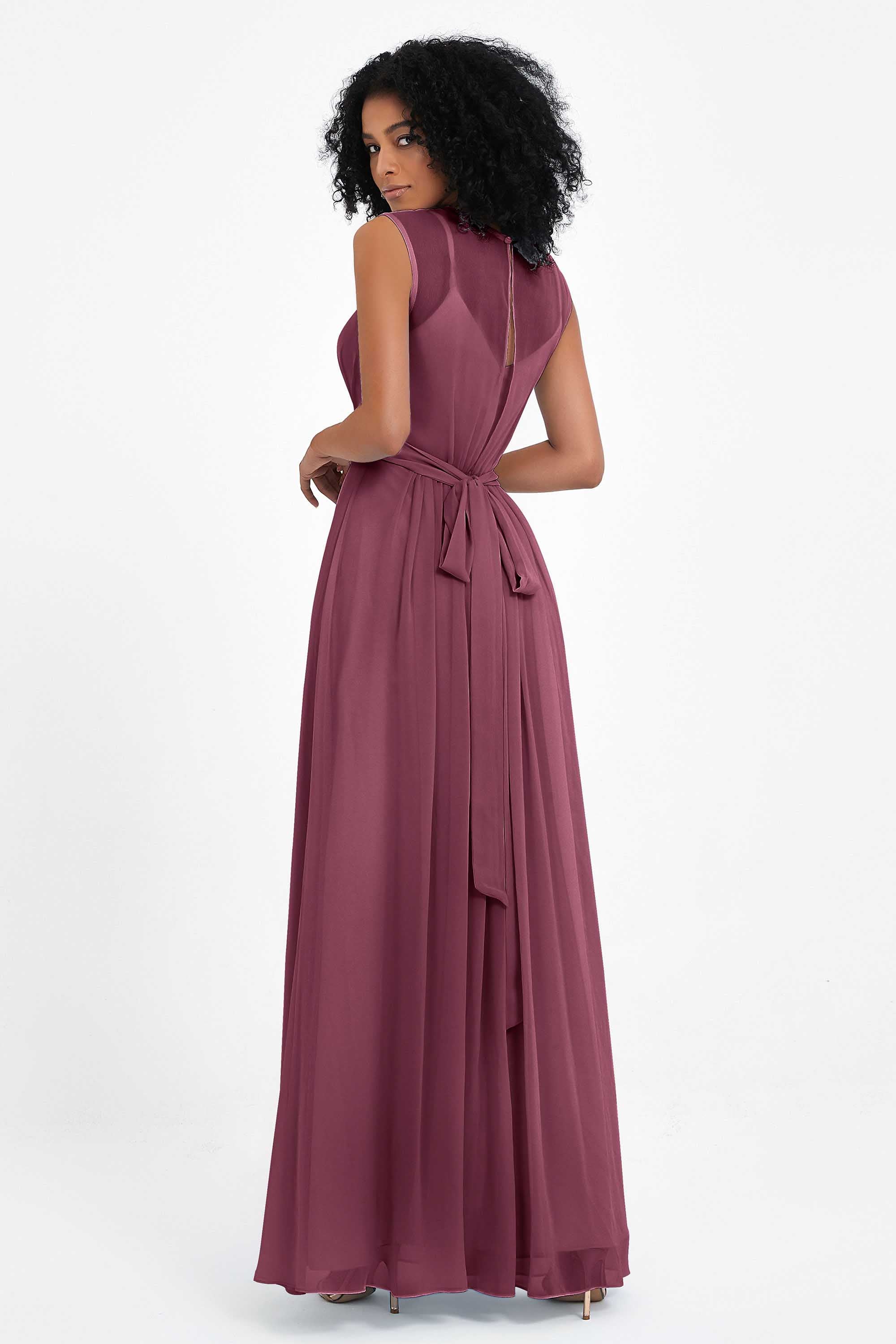 Illusion scoop neckline Chiffon bridesmaid dresses women's formal evening dress gowns