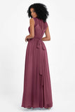 Illusion scoop neckline Chiffon bridesmaid dresses women's formal evening dress gowns
