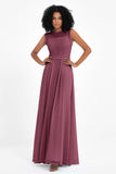 Illusion scoop neckline Chiffon bridesmaid dresses women's formal evening dress gowns