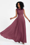 Illusion scoop neckline Chiffon bridesmaid dresses women's formal evening dress gowns