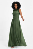 Illusion scoop neckline Chiffon bridesmaid dresses women's formal evening dress gowns