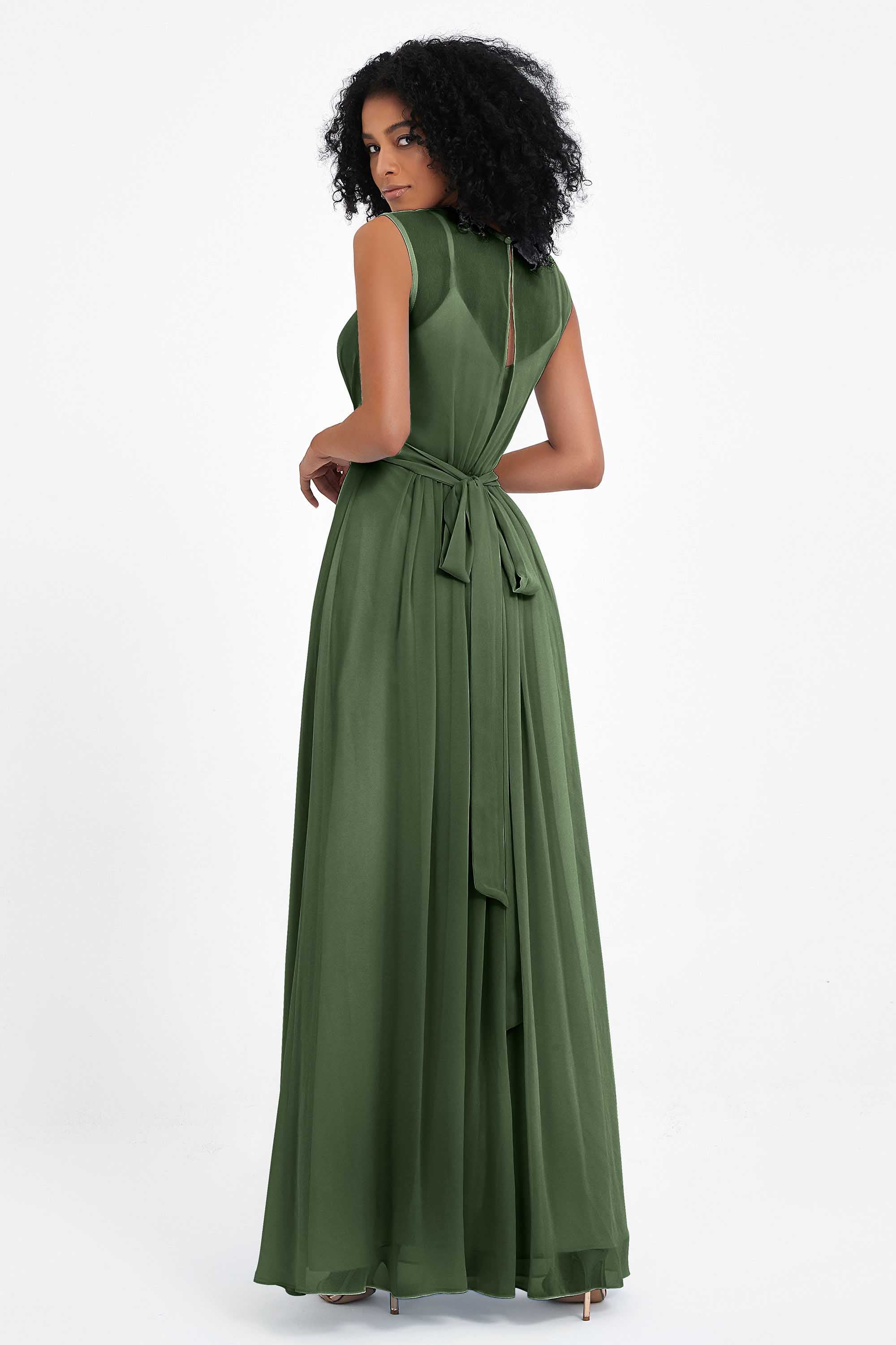 Illusion scoop neckline Chiffon bridesmaid dresses women's formal evening dress gowns