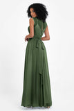 Illusion scoop neckline Chiffon bridesmaid dresses women's formal evening dress gowns