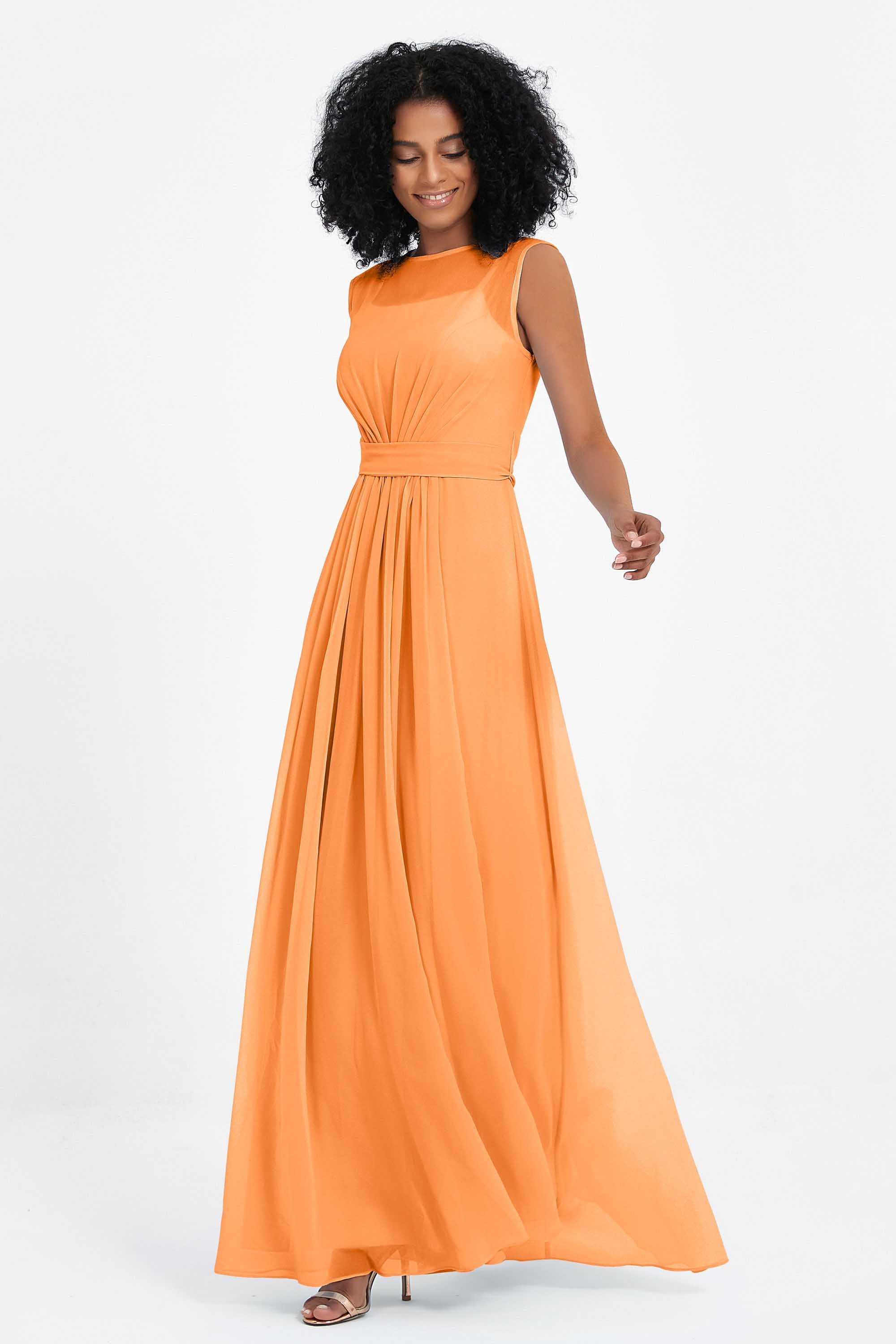 Illusion scoop neckline Chiffon bridesmaid dresses women's formal evening dress gowns