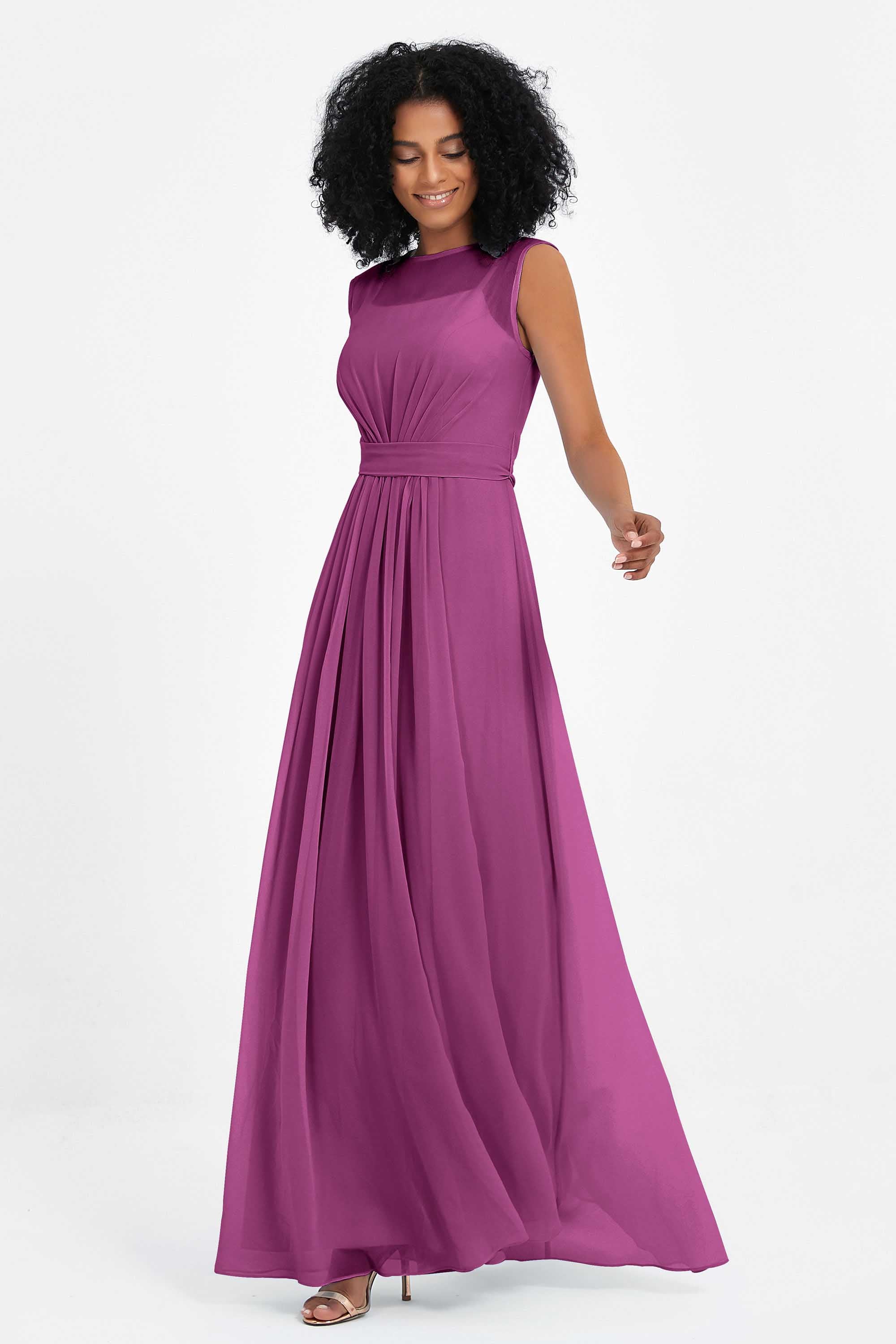 Illusion scoop neckline Chiffon bridesmaid dresses women's formal evening dress gowns